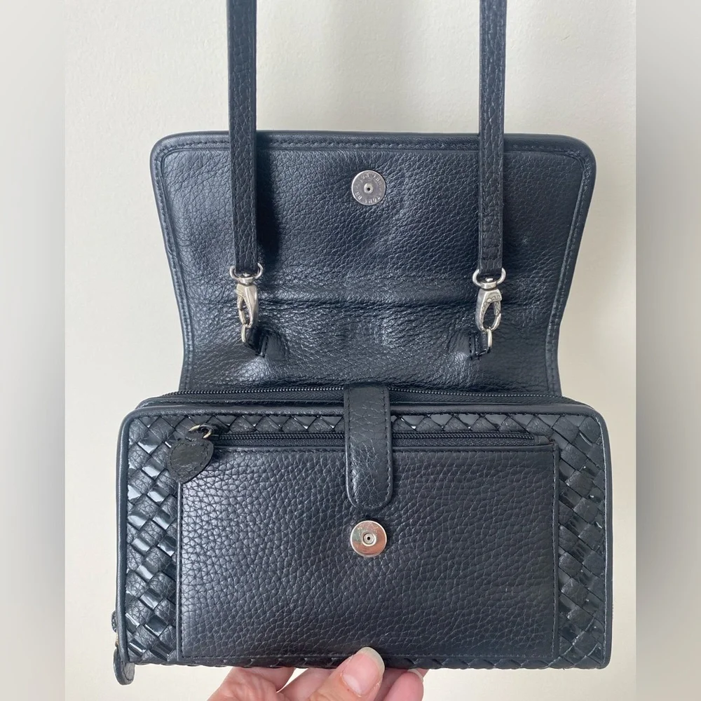 Brighton Shoulder Bag Basket Weave Crossbody Wallet Organizer Vintage Black - Picture 5 of 9